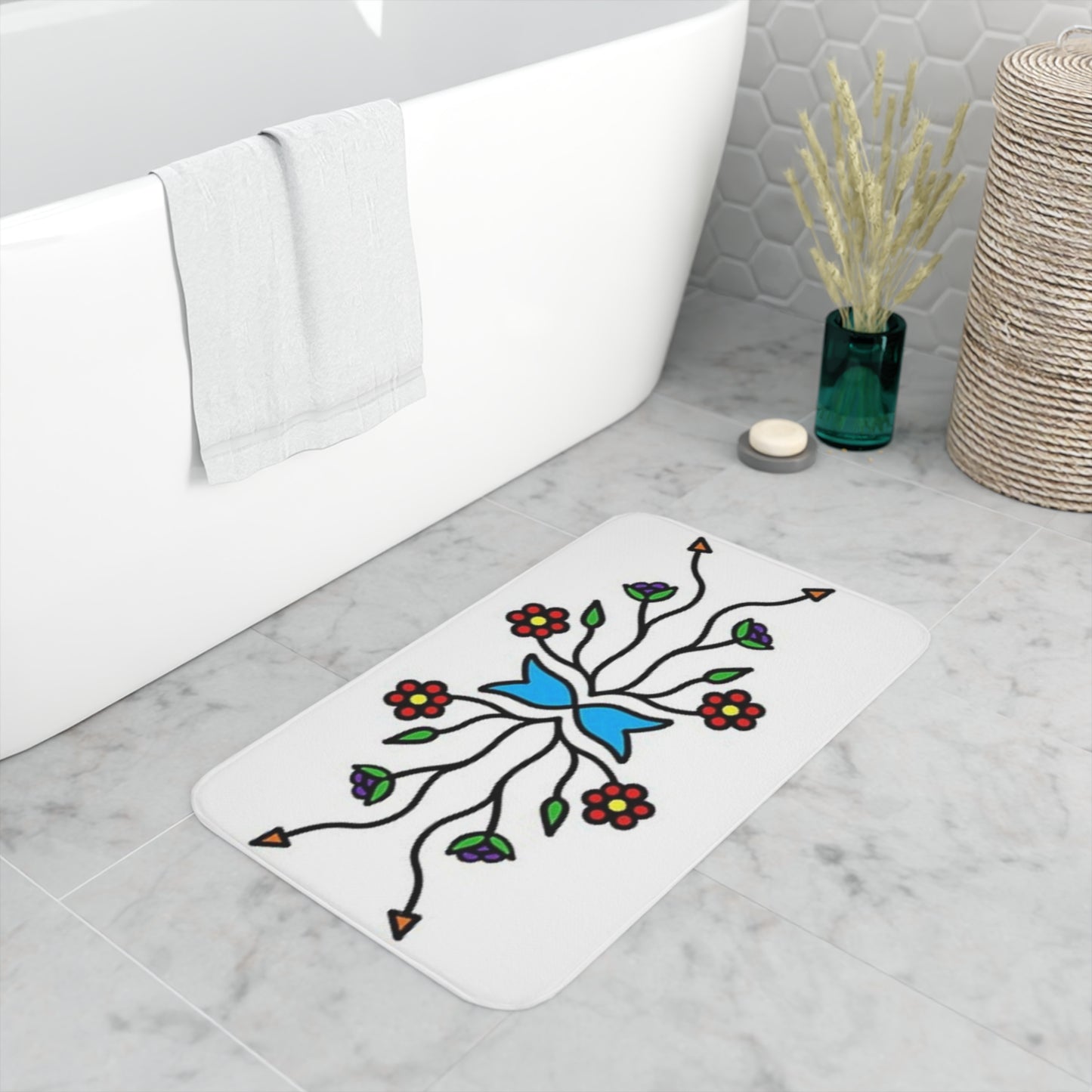 Indigenous floral print Memory Foam Bath Mat