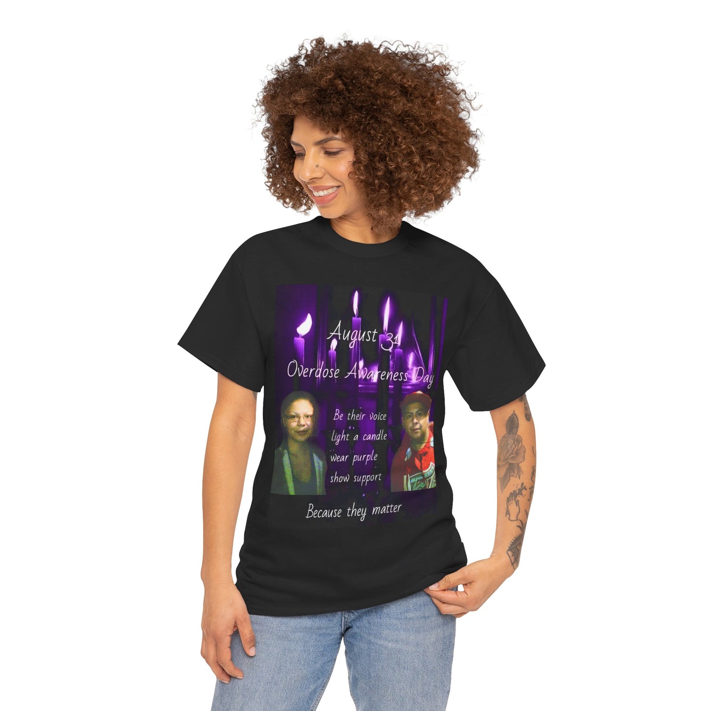 Unisex Heavy Cotton Tee for Overdose Awareness Day, Love, Support, Protest, Mental Health, Candle Theme Shirt