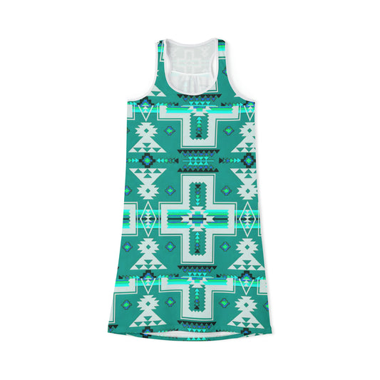 Turquoise native print Women's Racerback Dress (AOP)