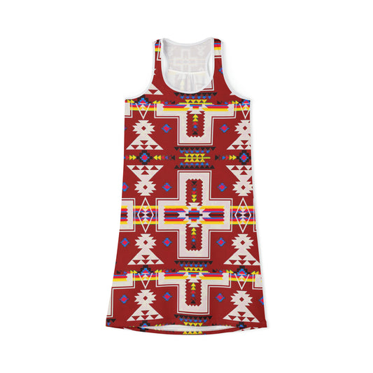 Red native print Women's Racerback Dress (AOP)