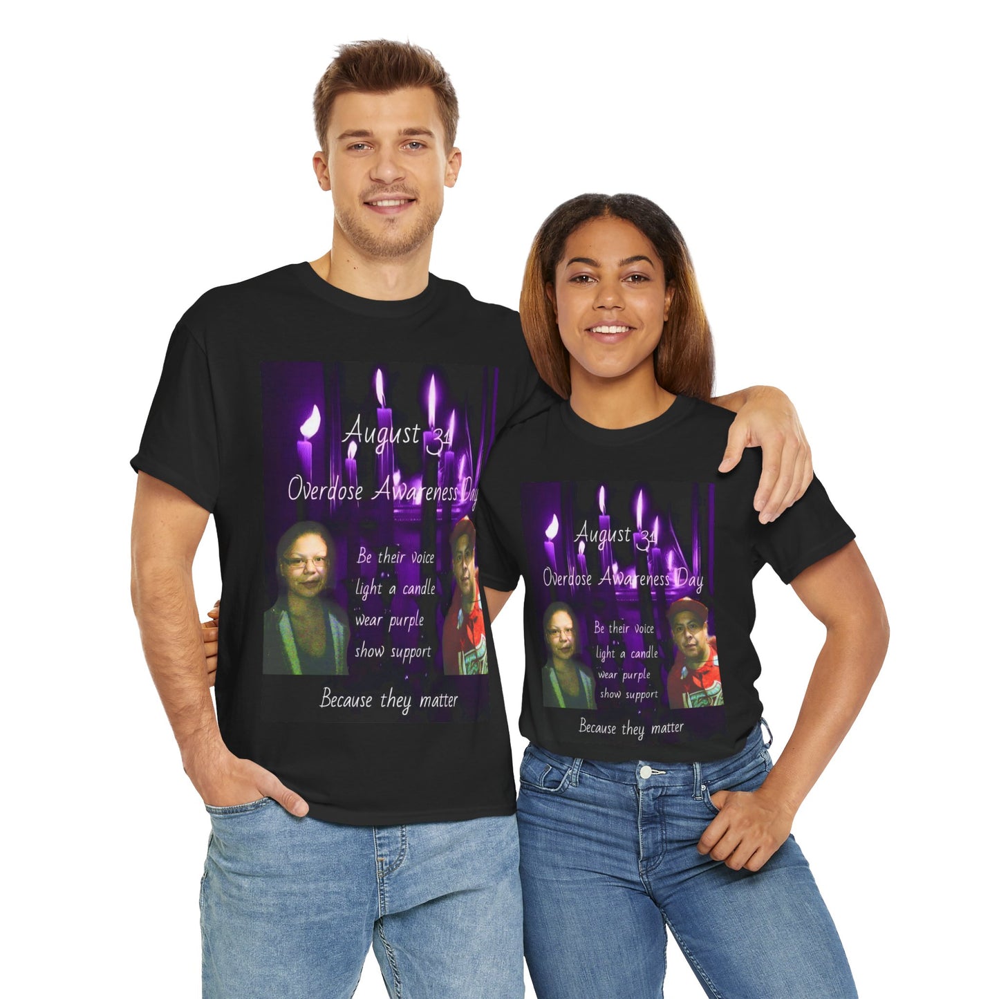 Unisex Heavy Cotton Tee for Overdose Awareness Day, Love, Support, Protest, Mental Health, Candle Theme Shirt