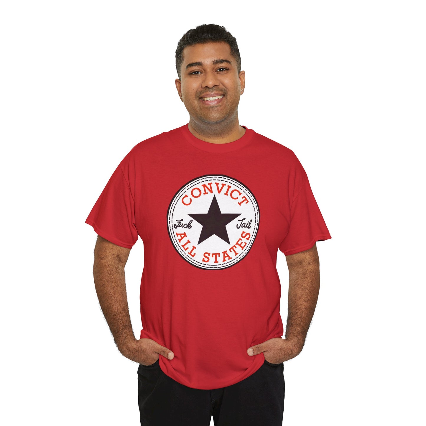Convict All States Unisex Heavy Cotton Tee - Casualwear, Street Style, Gift for Him/Her, Retro Vintage Shirt, Fun Graphic Tee