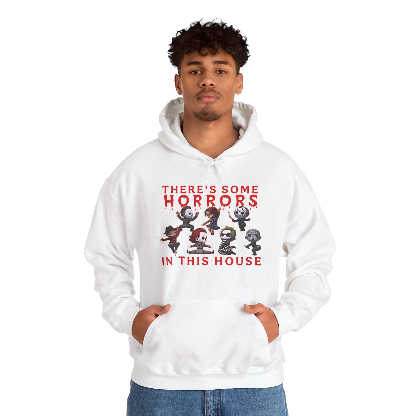 There's some horrors in this house Unisex Hoodie: Perfect for Fans of Spooky Vibes, Halloween, and Cozy Nights, Gifts for Horror Lovers, Fun Apparel