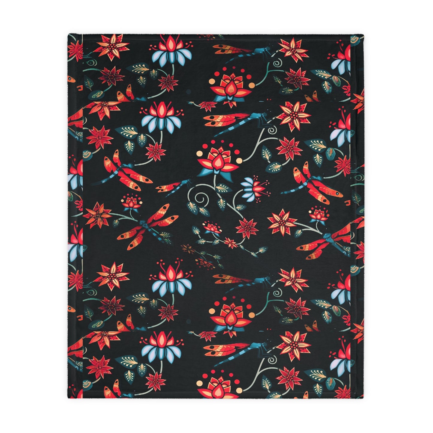 Bear paw/Dragonfly floral Velveteen Microfiber Blanket (Two-sided print)