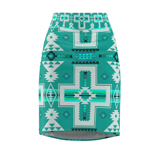 Turquoise native print Women's Pencil Skirt (AOP)