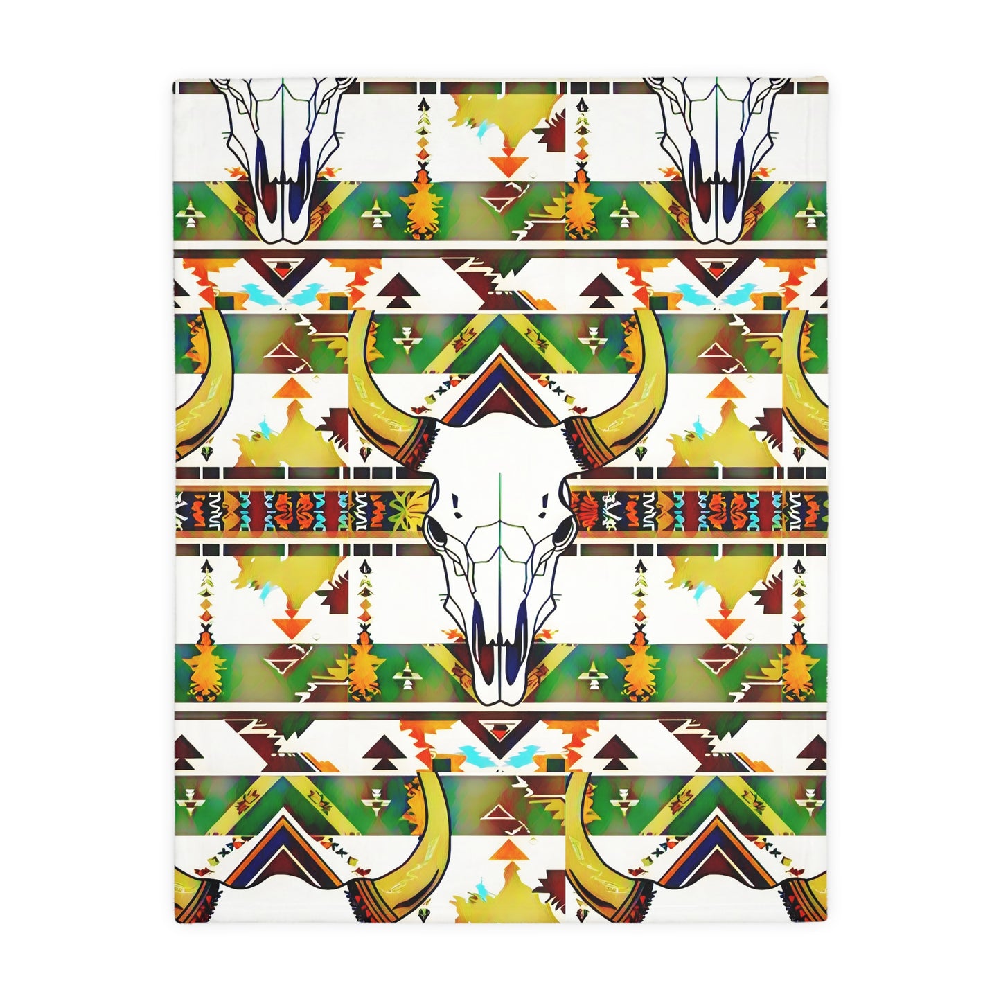 Buffalo skull/Colorful print Velveteen Microfiber Blanket (Two-sided print)