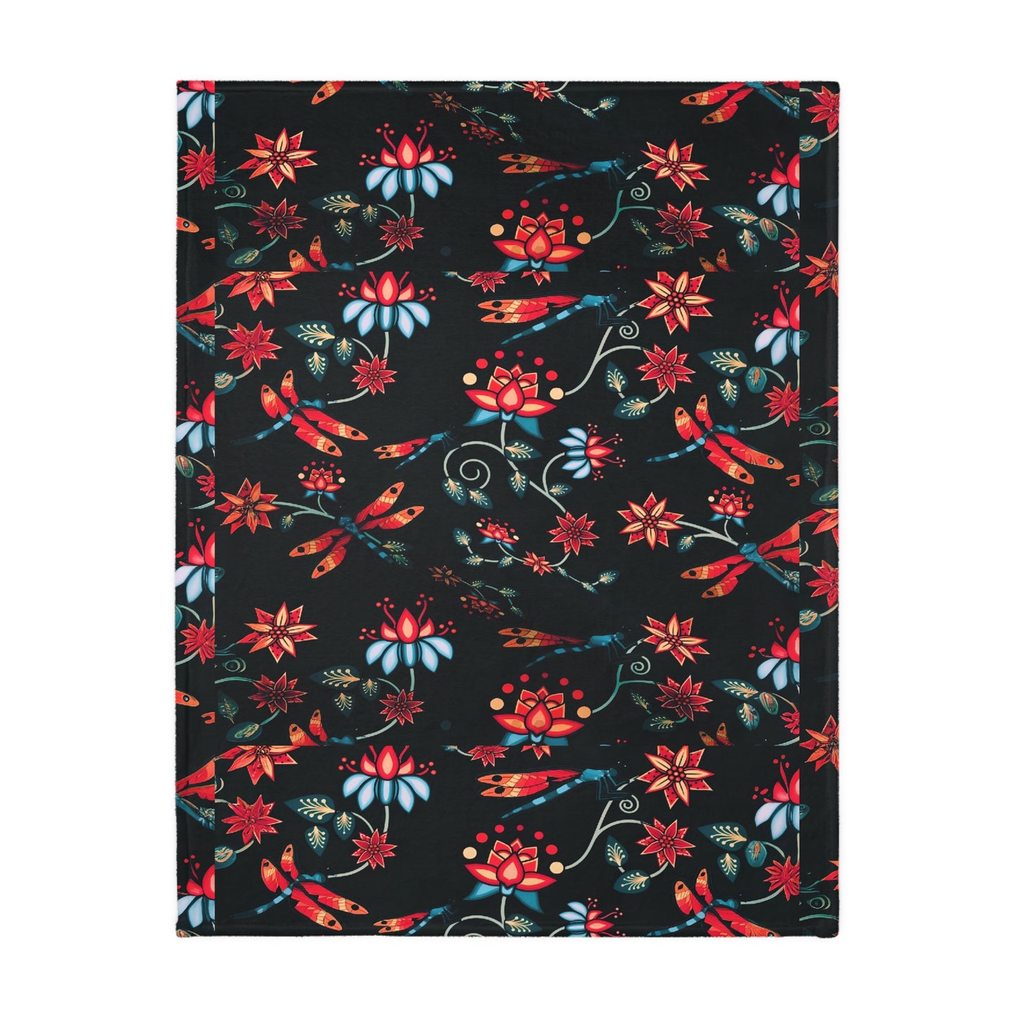 Bear paw/Dragonfly floral Velveteen Microfiber Blanket (Two-sided print)