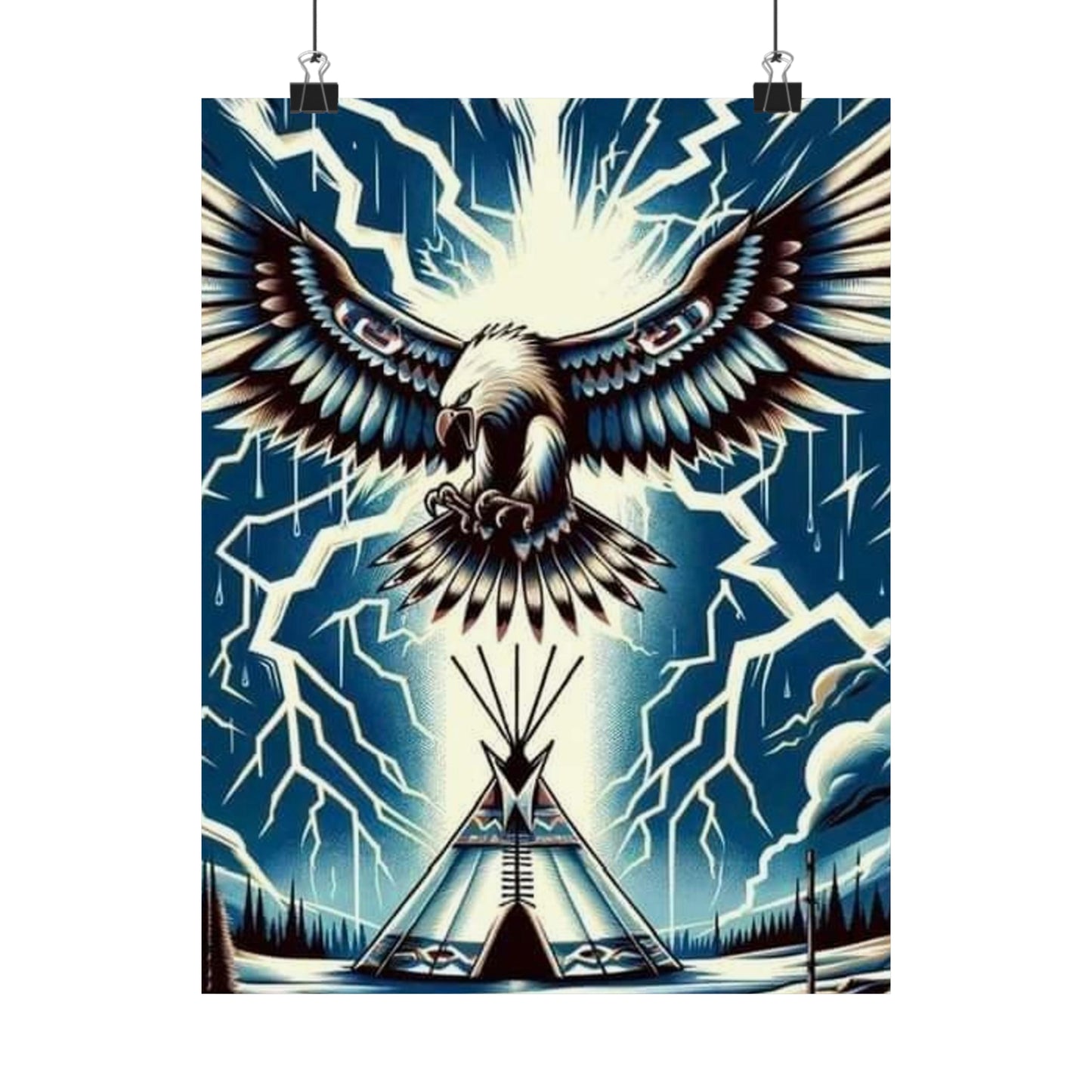 Eagle over teepee Matte Vertical Posters