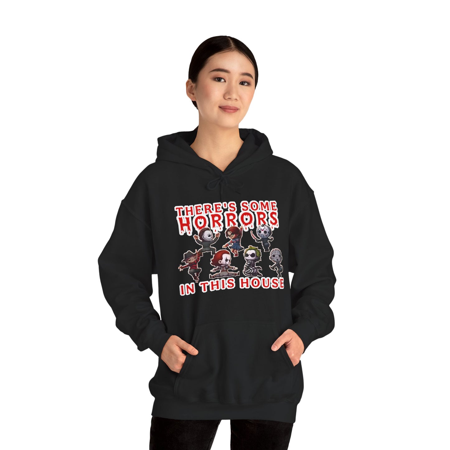 There's some horrors in this house Unisex Hoodie: Perfect for Fans of Spooky Vibes, Halloween, and Cozy Nights, Gifts for Horror Lovers, Fun Apparel