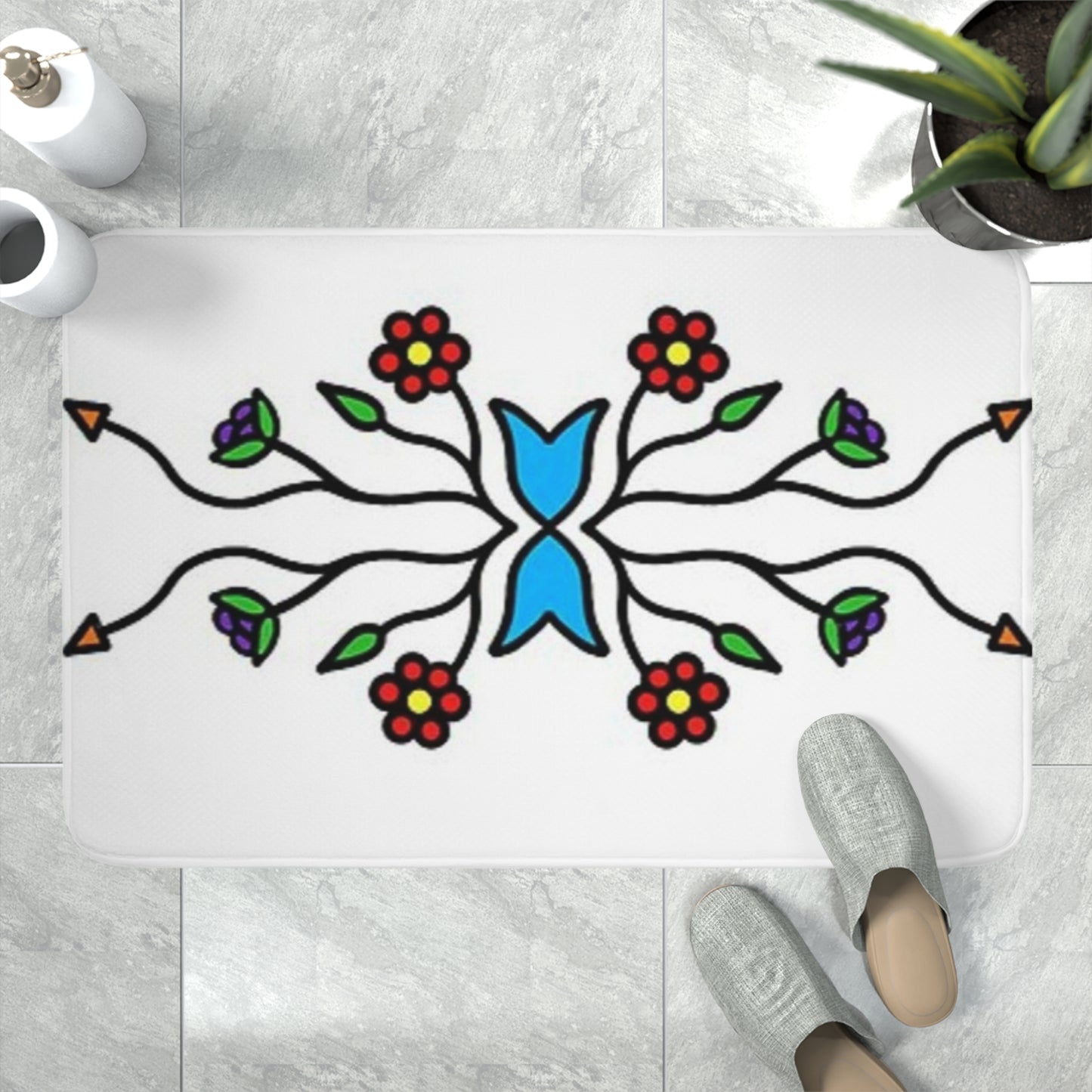 Indigenous floral print Memory Foam Bath Mat