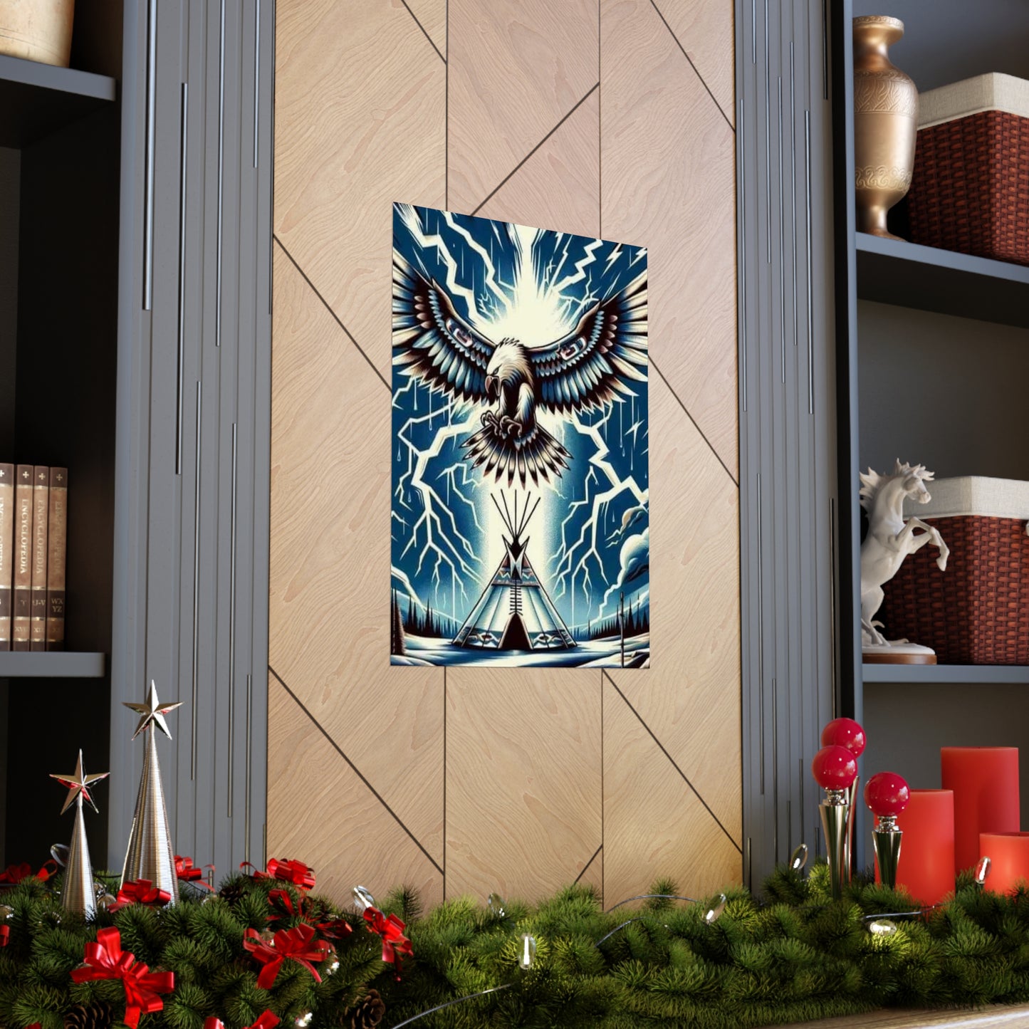 Eagle over teepee Matte Vertical Posters