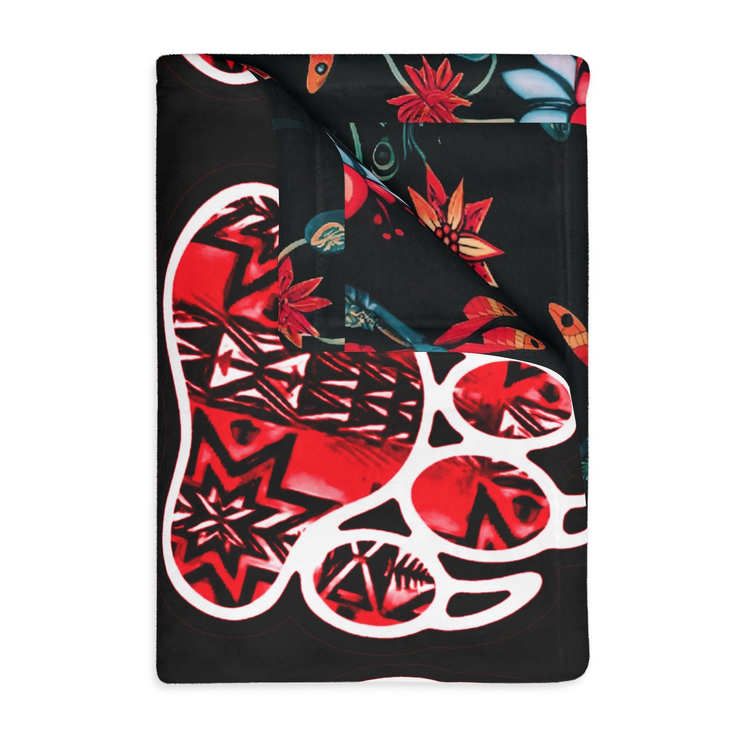 Bear paw/Dragonfly floral Velveteen Microfiber Blanket (Two-sided print)