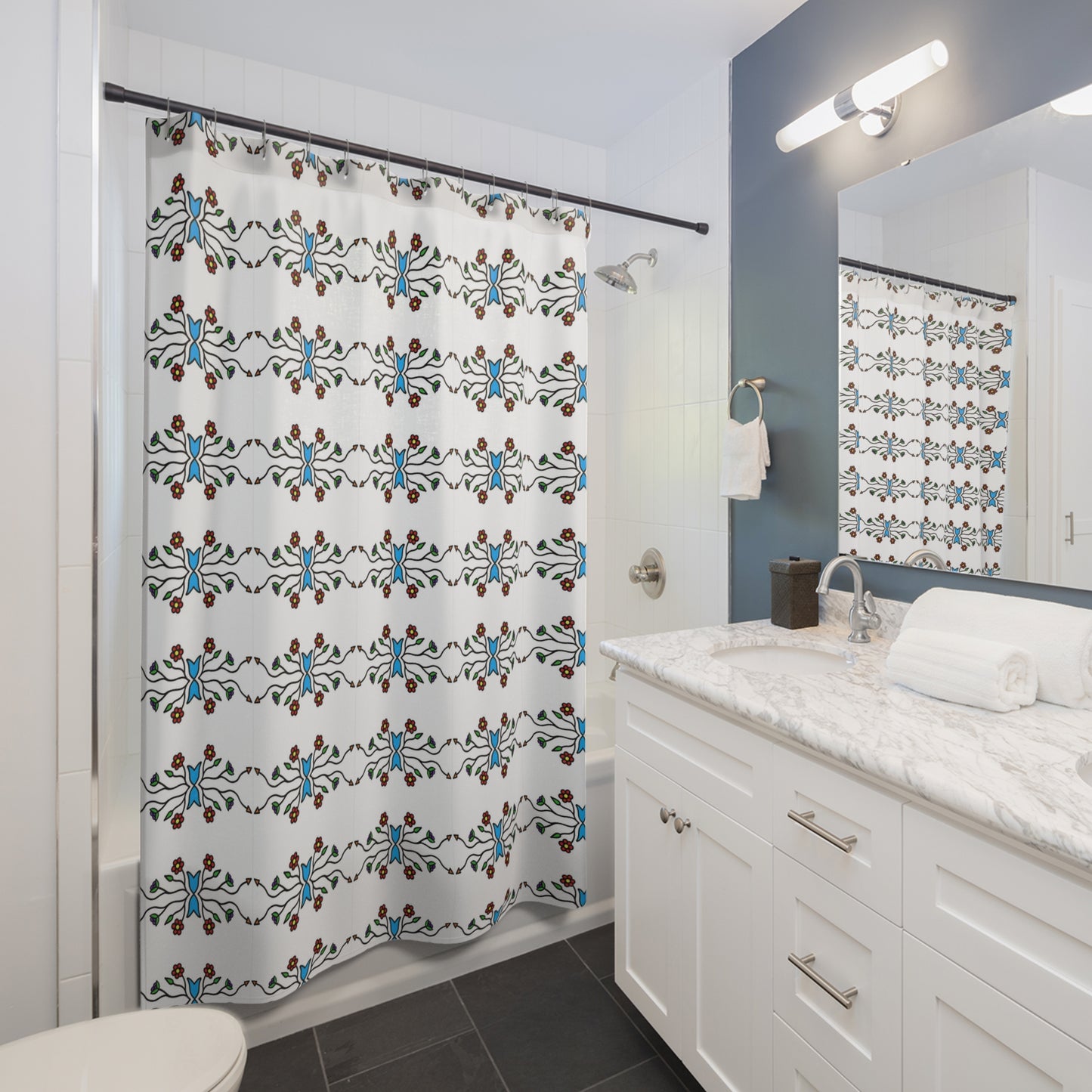 indigenous floral print Shower Curtains