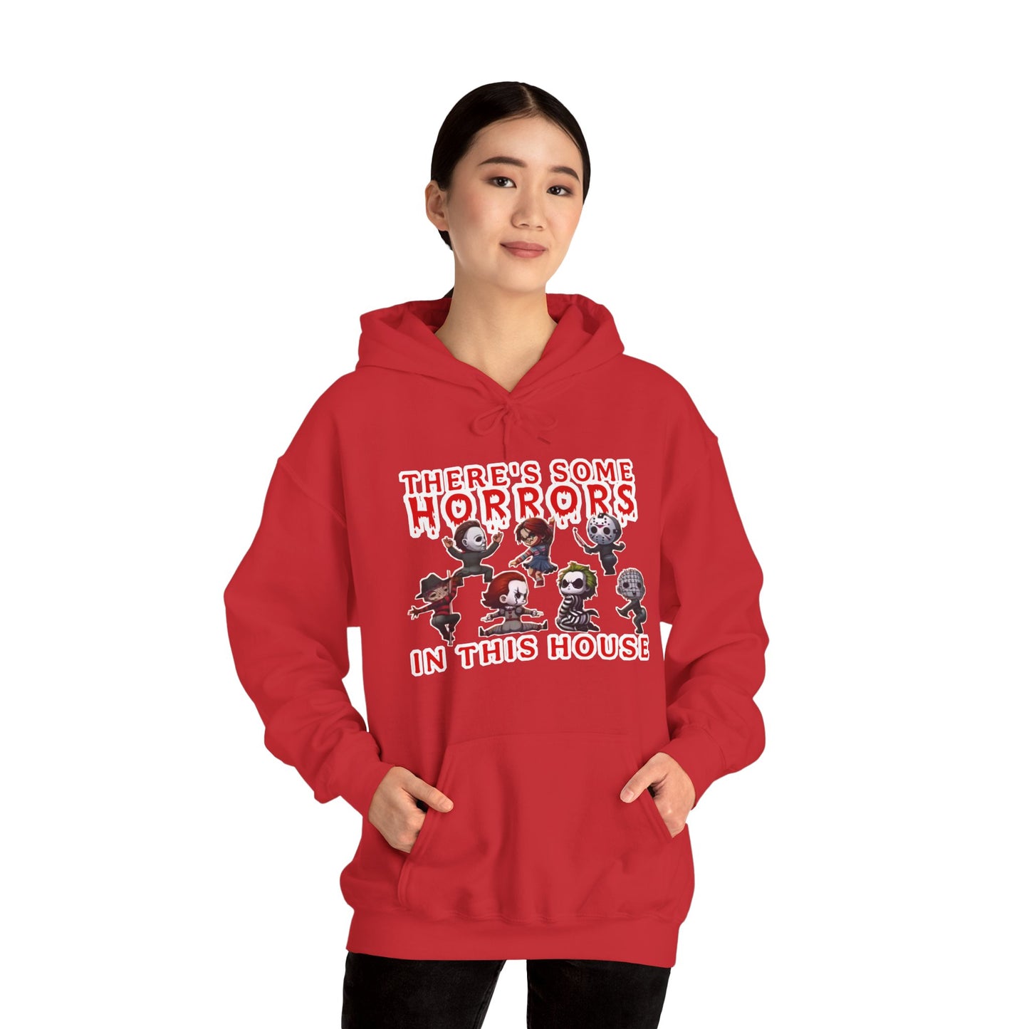 There's some horrors in this house Unisex Hoodie: Perfect for Fans of Spooky Vibes, Halloween, and Cozy Nights, Gifts for Horror Lovers, Fun Apparel