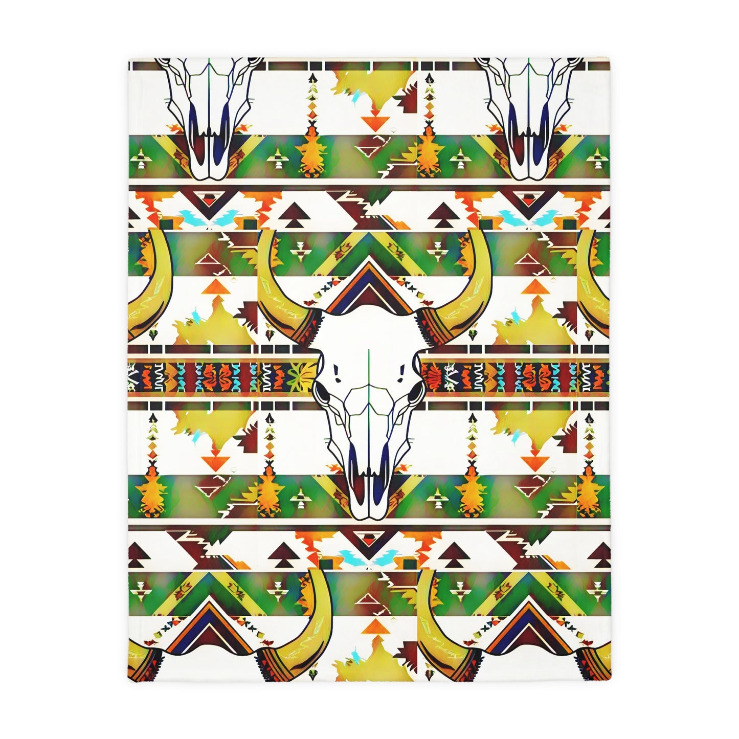 Buffalo skull/Colorful print Velveteen Microfiber Blanket (Two-sided print)