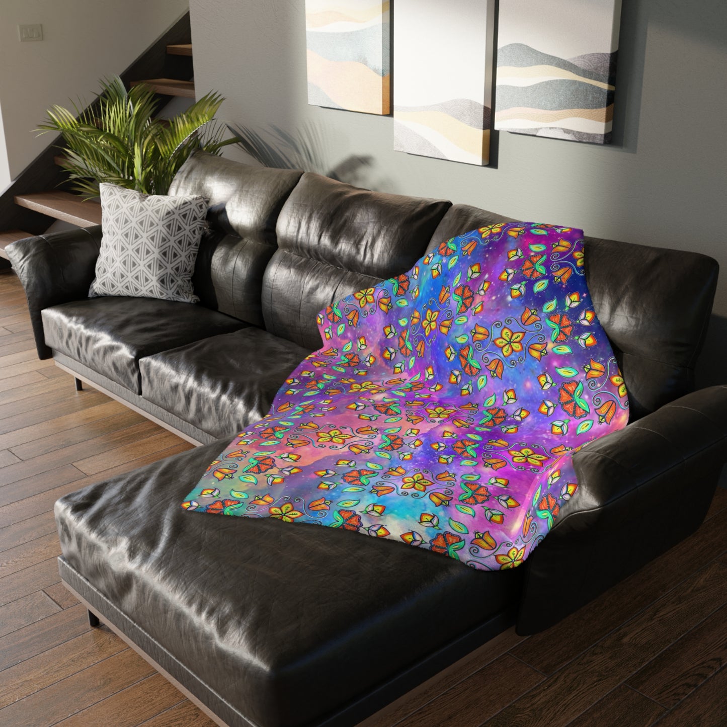 Dreamcatcher/floral design Velveteen Microfiber Blanket (Two-sided print)