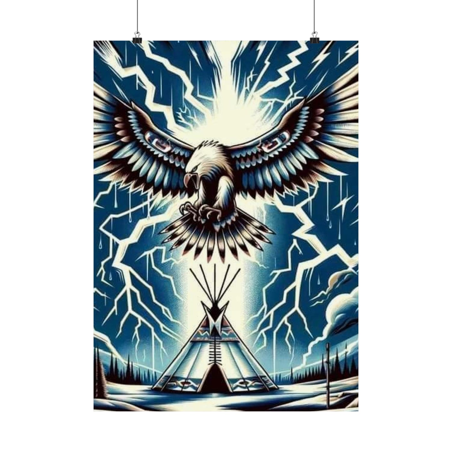 Eagle over teepee Matte Vertical Posters