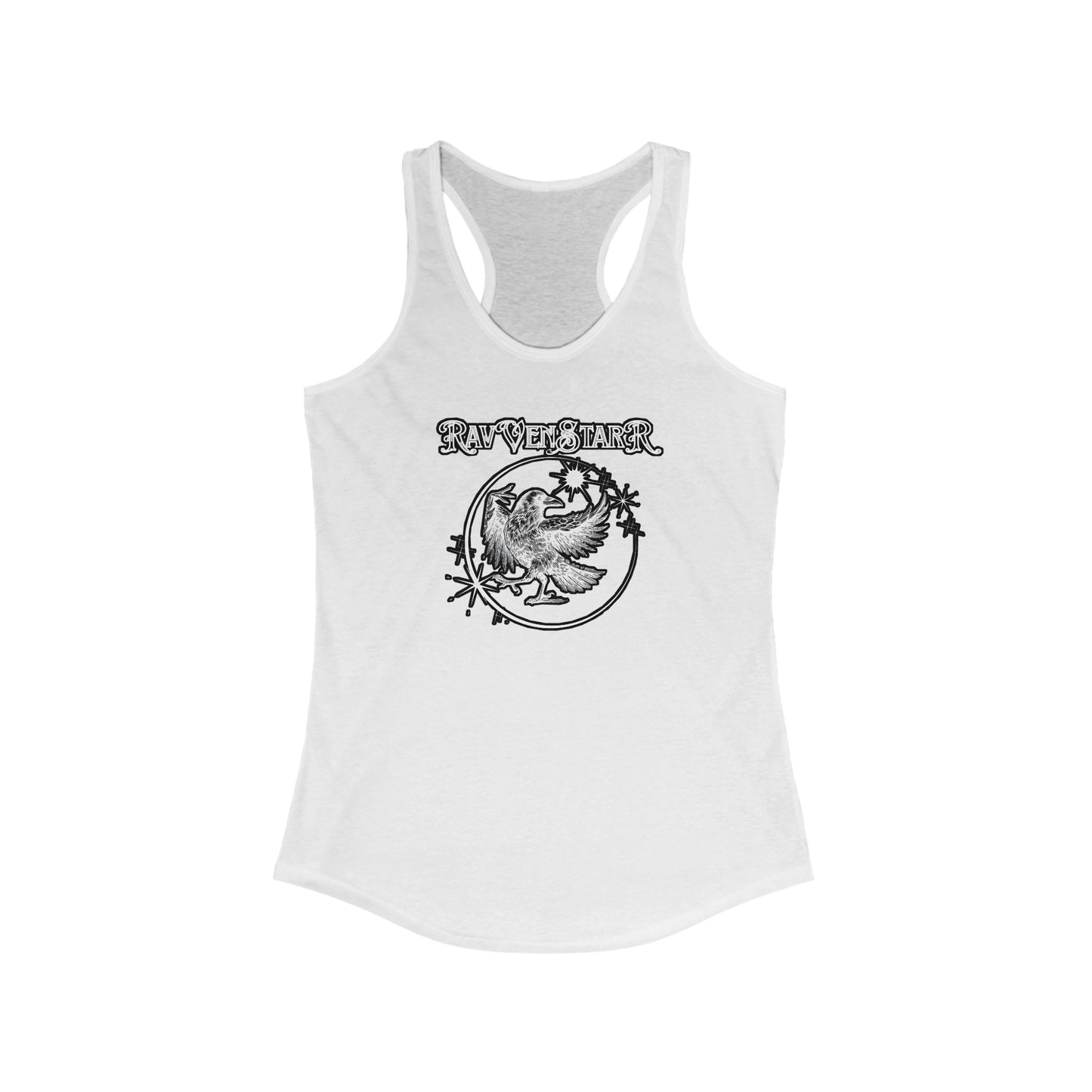 Women's Racerback Tank with Raven Star Design, Boho Style Gym Shirt, Gift for Nature Lovers, Summer Fitness Wear, Festival Outfit