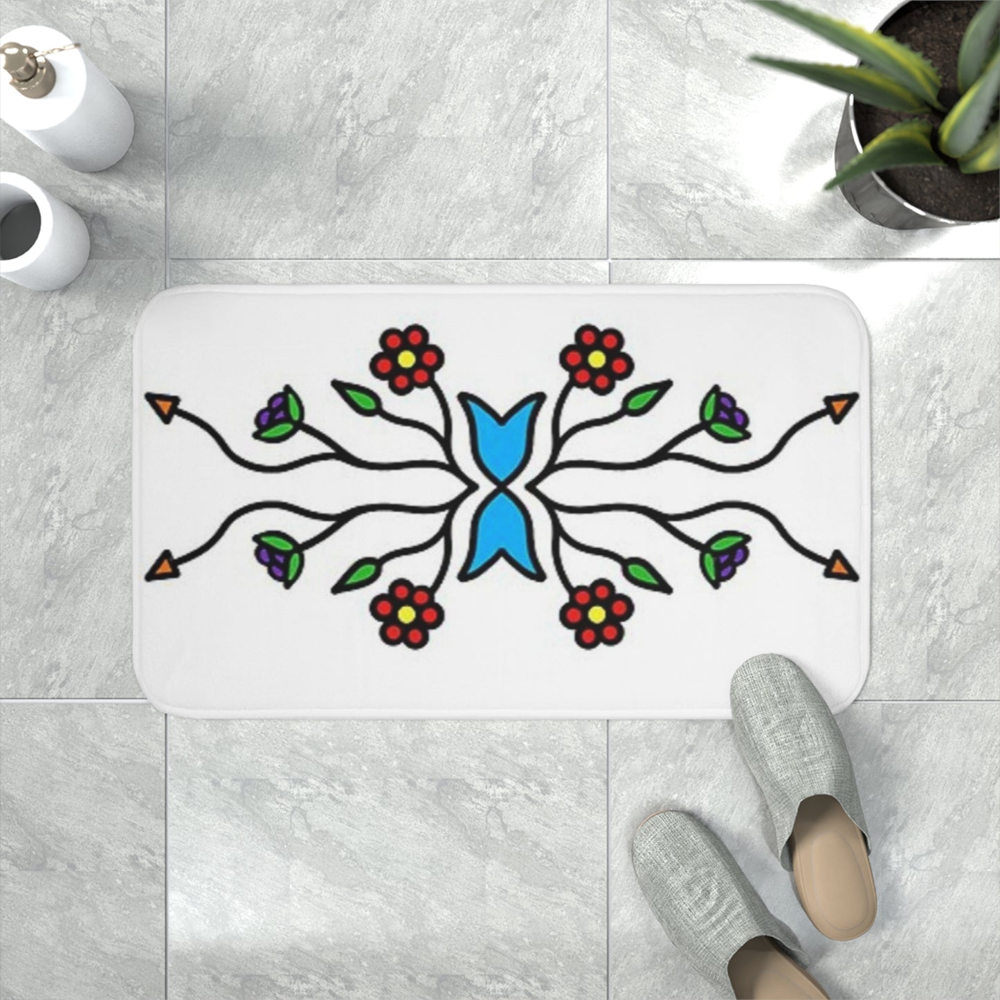 Indigenous floral print Memory Foam Bath Mat