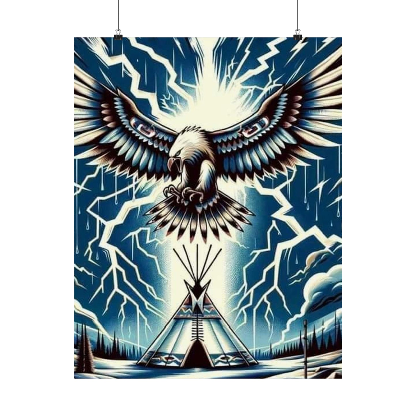 Eagle over teepee Matte Vertical Posters