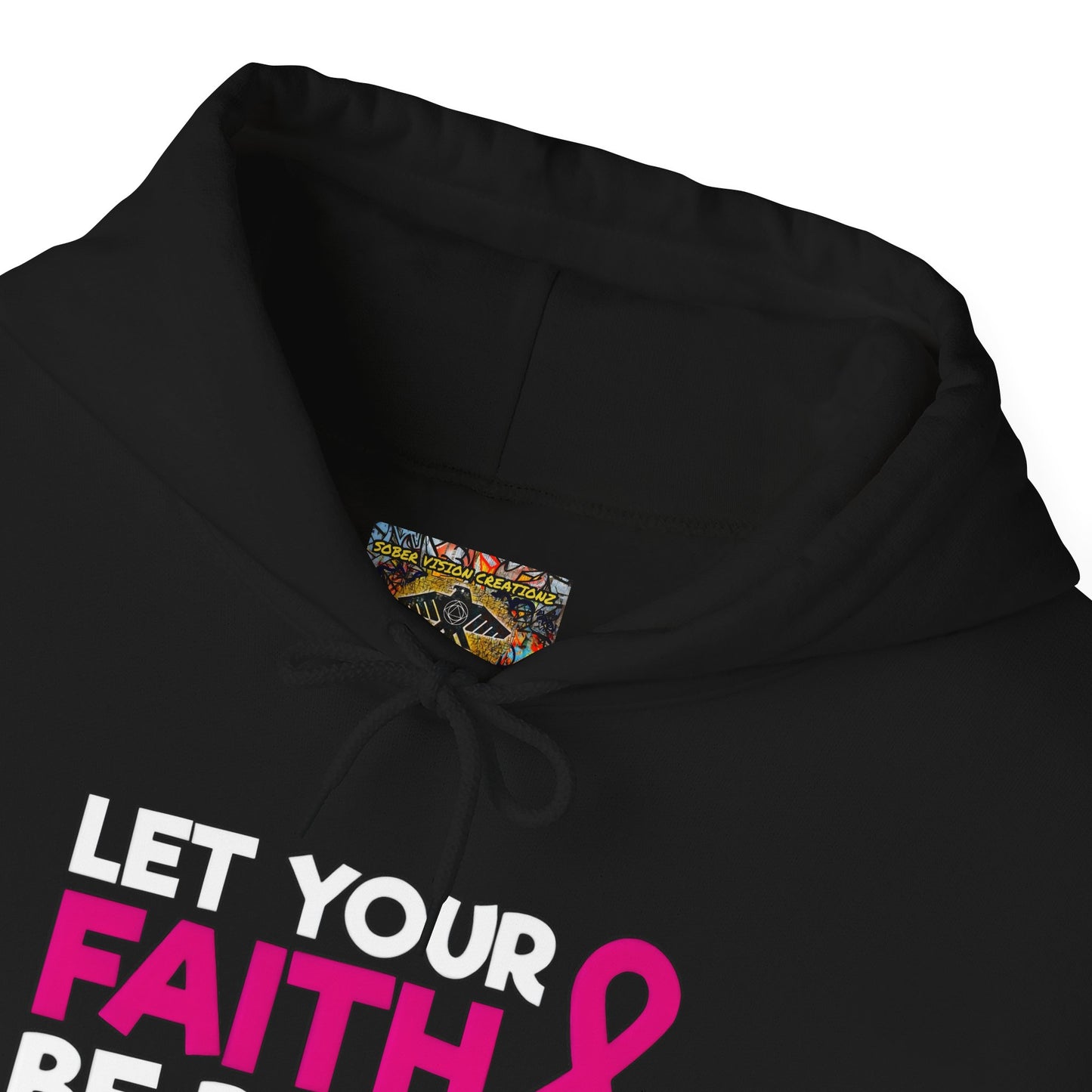 Pink Ribbon Faith Hooded Sweatshirt - Inspirational Gift for Breast Cancer Awareness, Cozy Fashion, Everyday Wear, Supportive Message