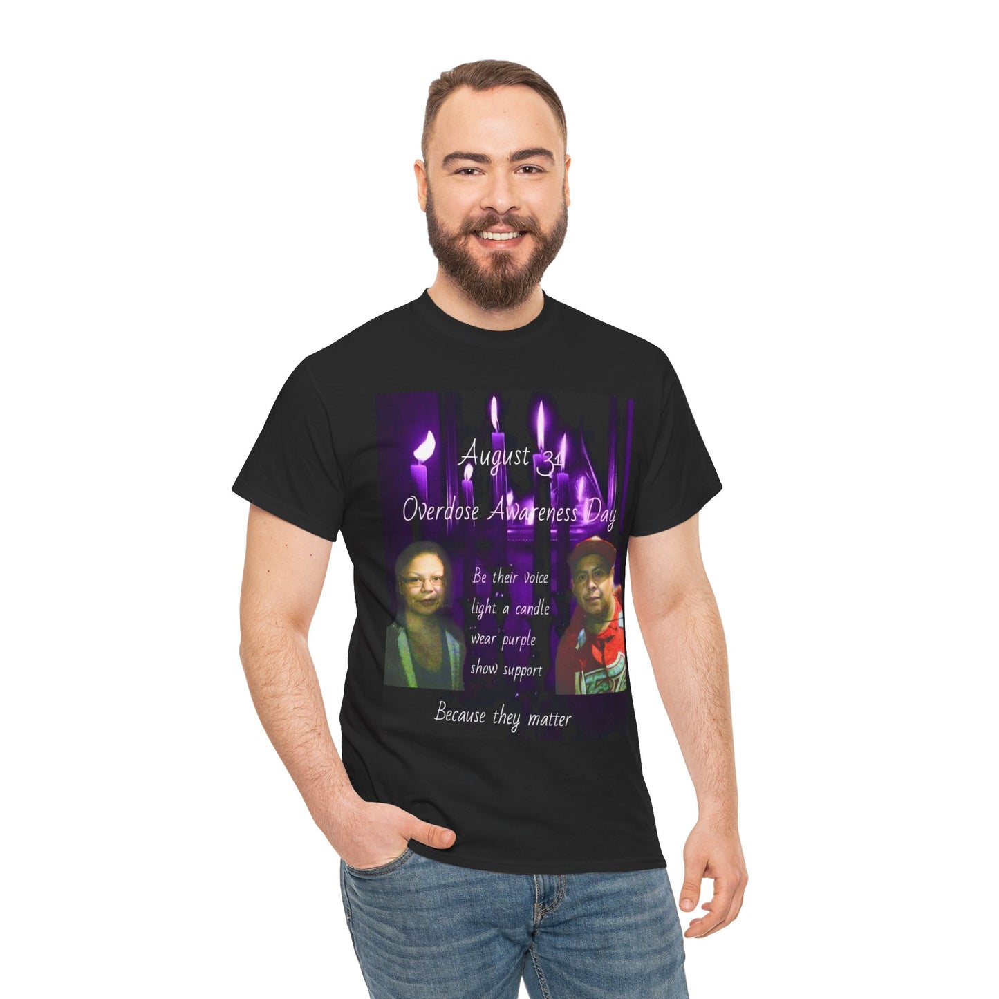 Unisex Heavy Cotton Tee for Overdose Awareness Day, Love, Support, Protest, Mental Health, Candle Theme Shirt