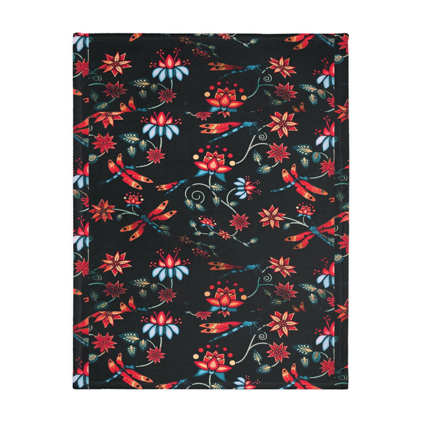 Bear paw/Dragonfly floral Velveteen Microfiber Blanket (Two-sided print)