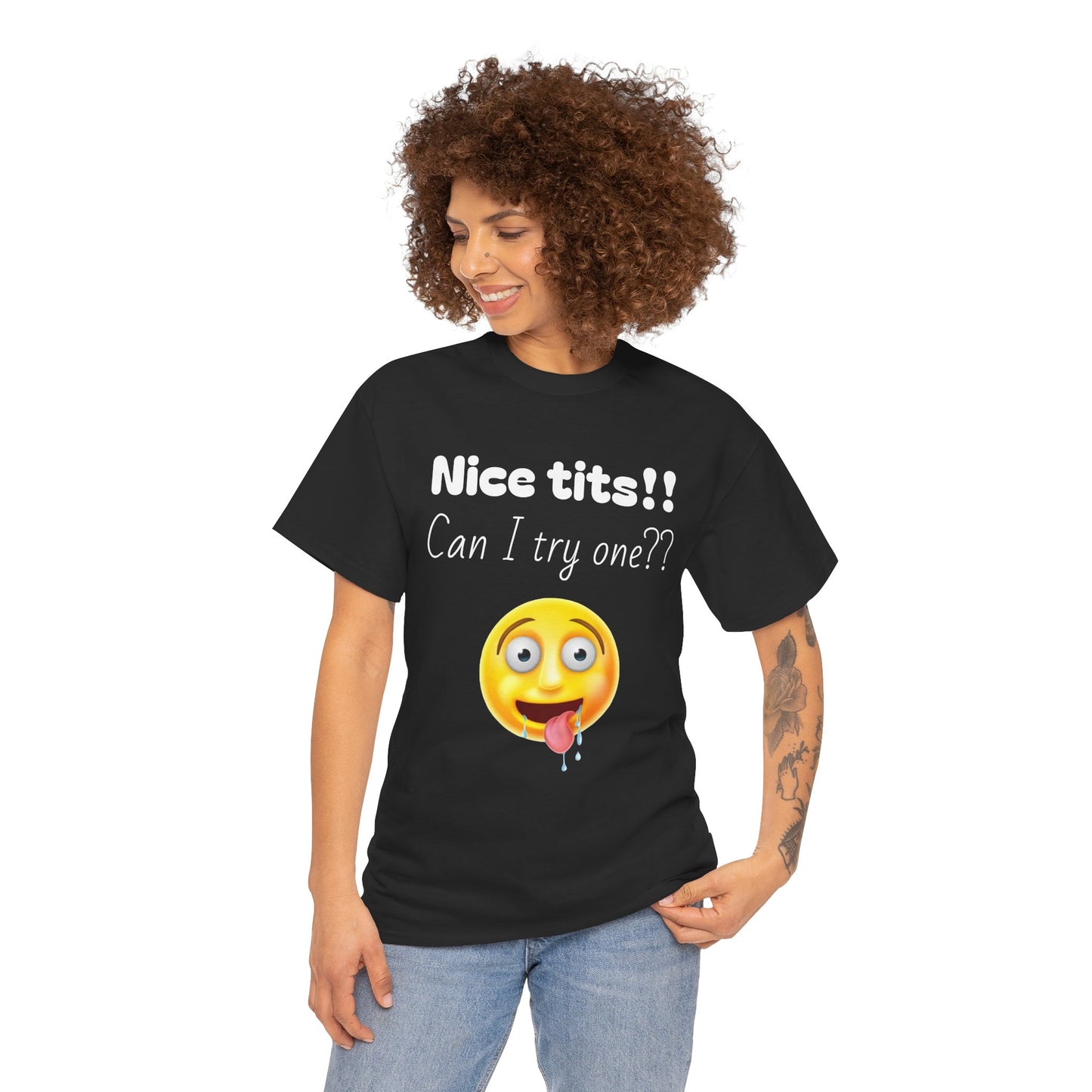 Funny Unisex Heavy Cotton Tee - "Nice Tits!! Can I Try One??"