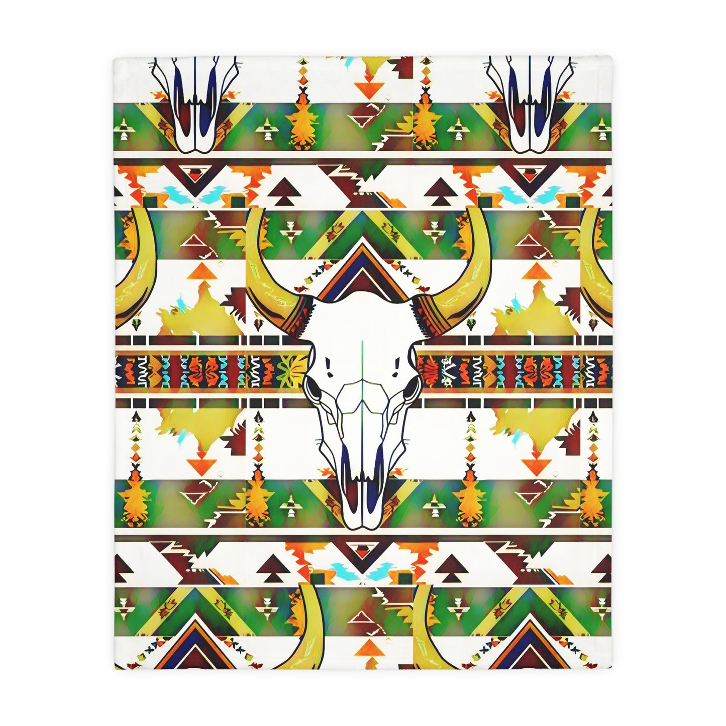 Buffalo skull/Colorful print Velveteen Microfiber Blanket (Two-sided print)
