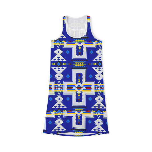 Blue native print Women's Racerback Dress (AOP)