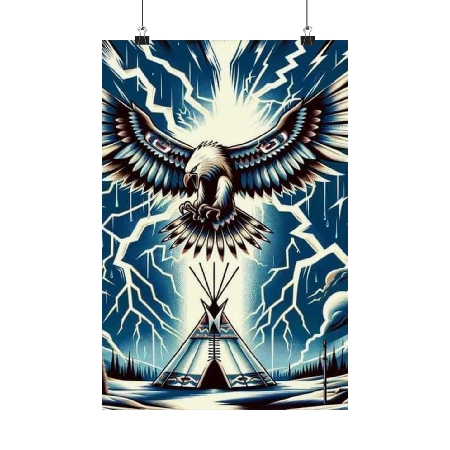 Eagle over teepee Matte Vertical Posters