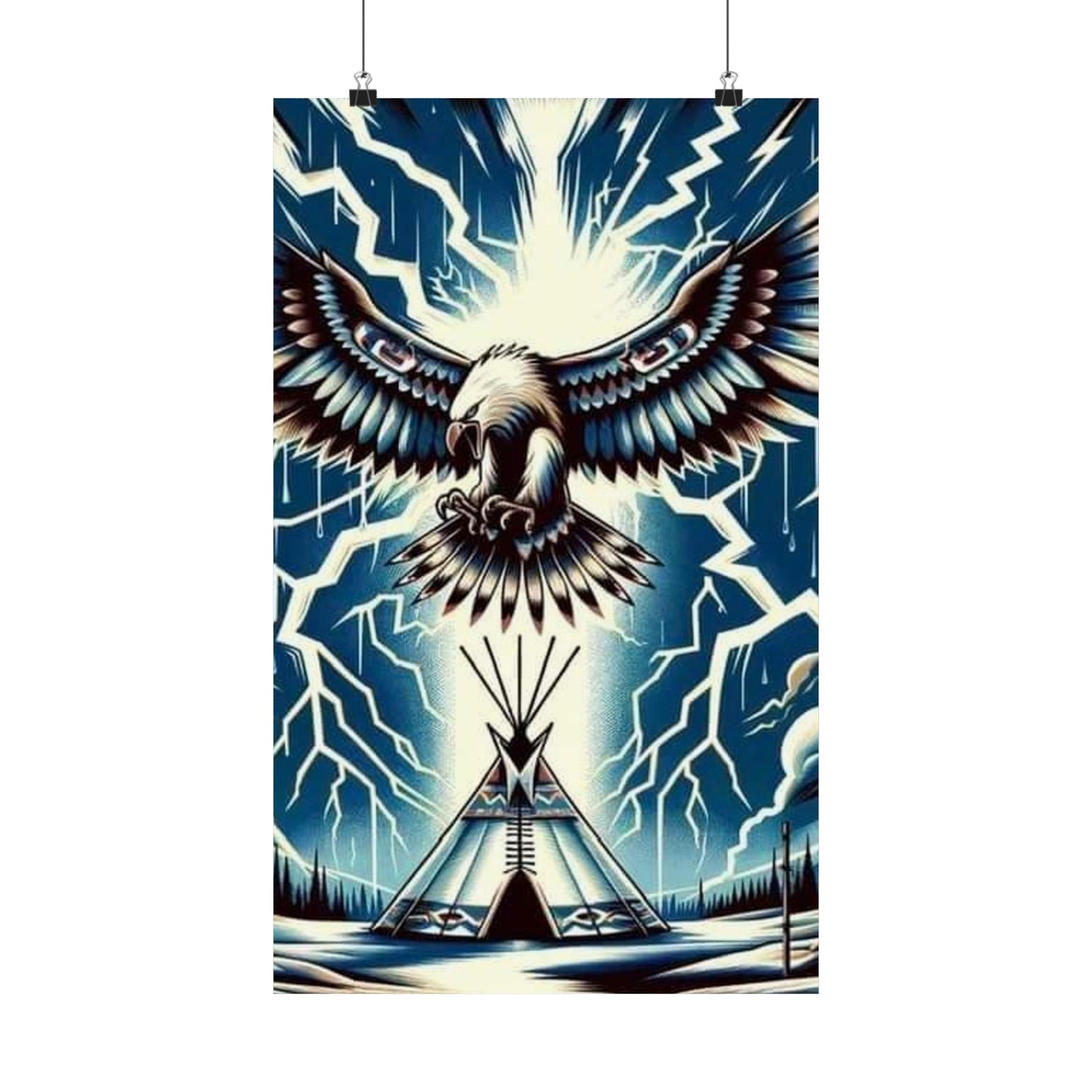 Eagle over teepee Matte Vertical Posters