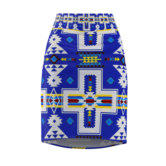 Blue native print Women's Pencil Skirt (AOP)