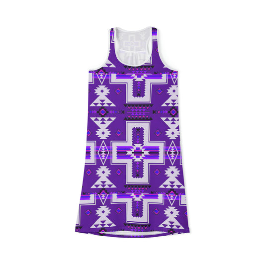 Purple native print Women's Racerback Dress (AOP)