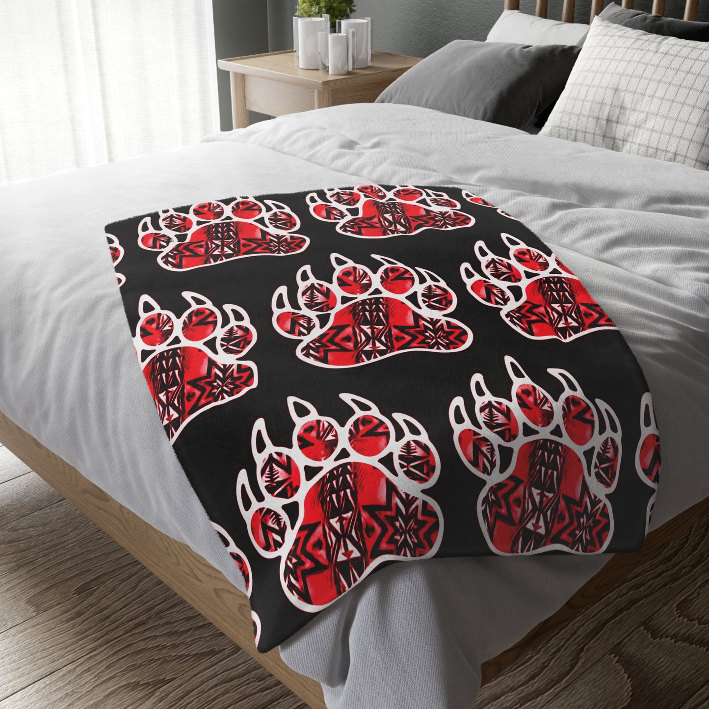 Bear paw/Dragonfly floral Velveteen Microfiber Blanket (Two-sided print)