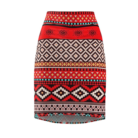 Women's Red indigenous print Pencil Skirt