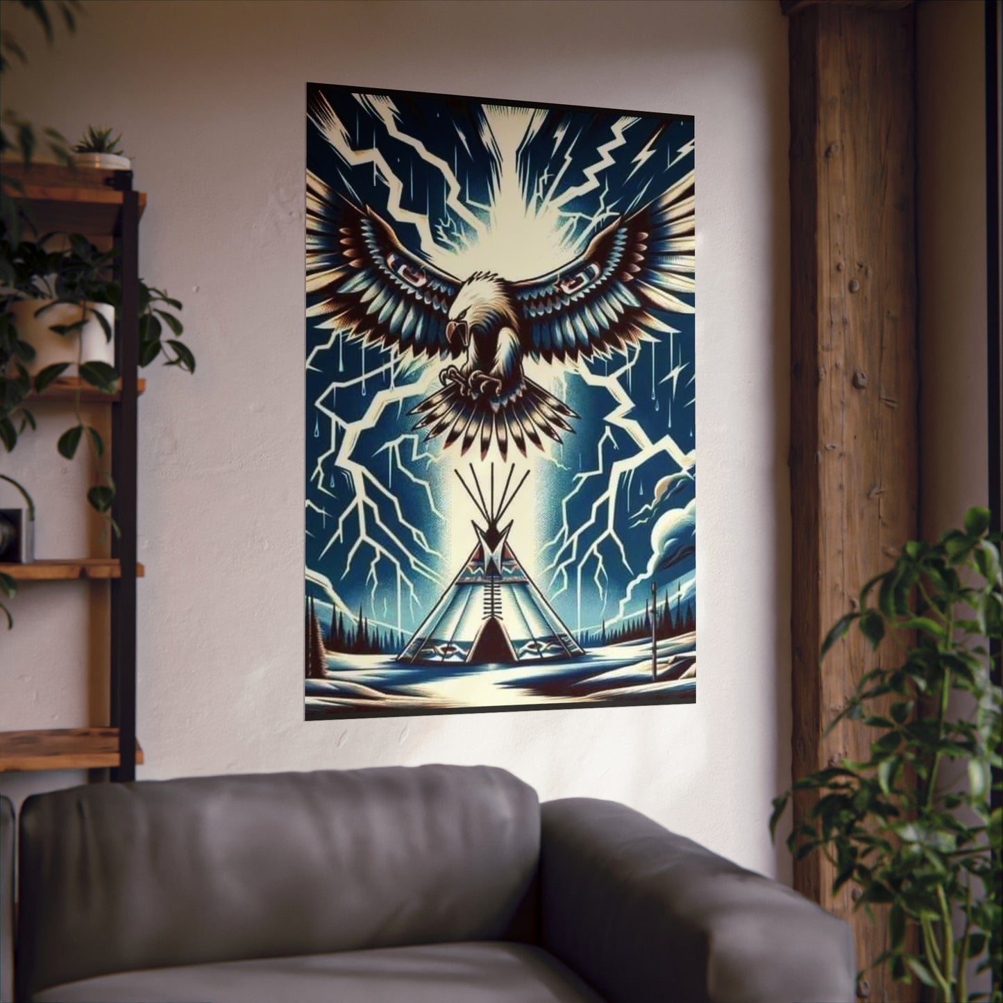 Eagle over teepee Matte Vertical Posters