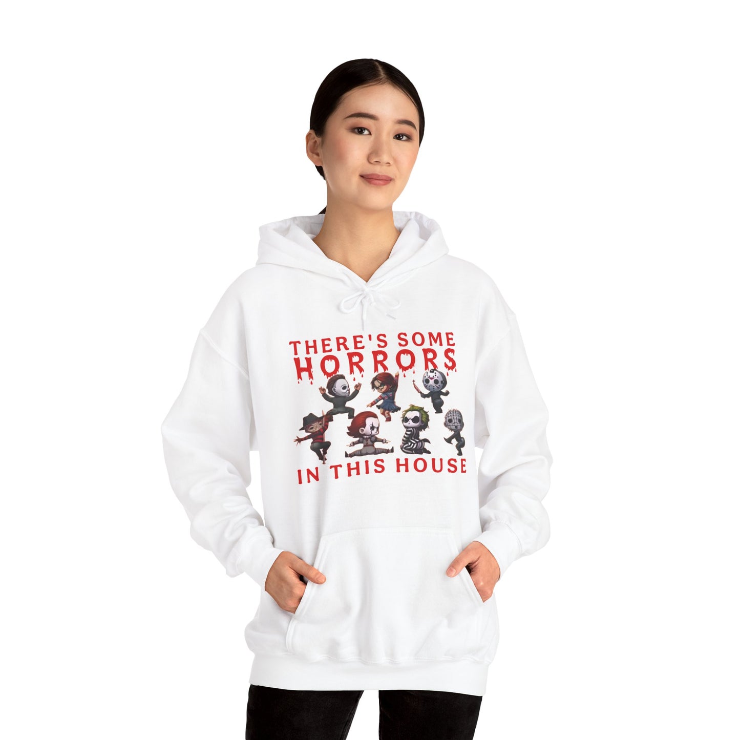 There's some horrors in this house Unisex Hoodie: Perfect for Fans of Spooky Vibes, Halloween, and Cozy Nights, Gifts for Horror Lovers, Fun Apparel