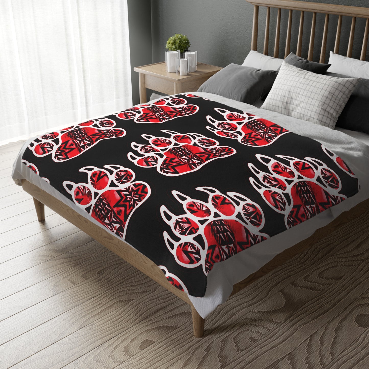 Bear paw/Dragonfly floral Velveteen Microfiber Blanket (Two-sided print)