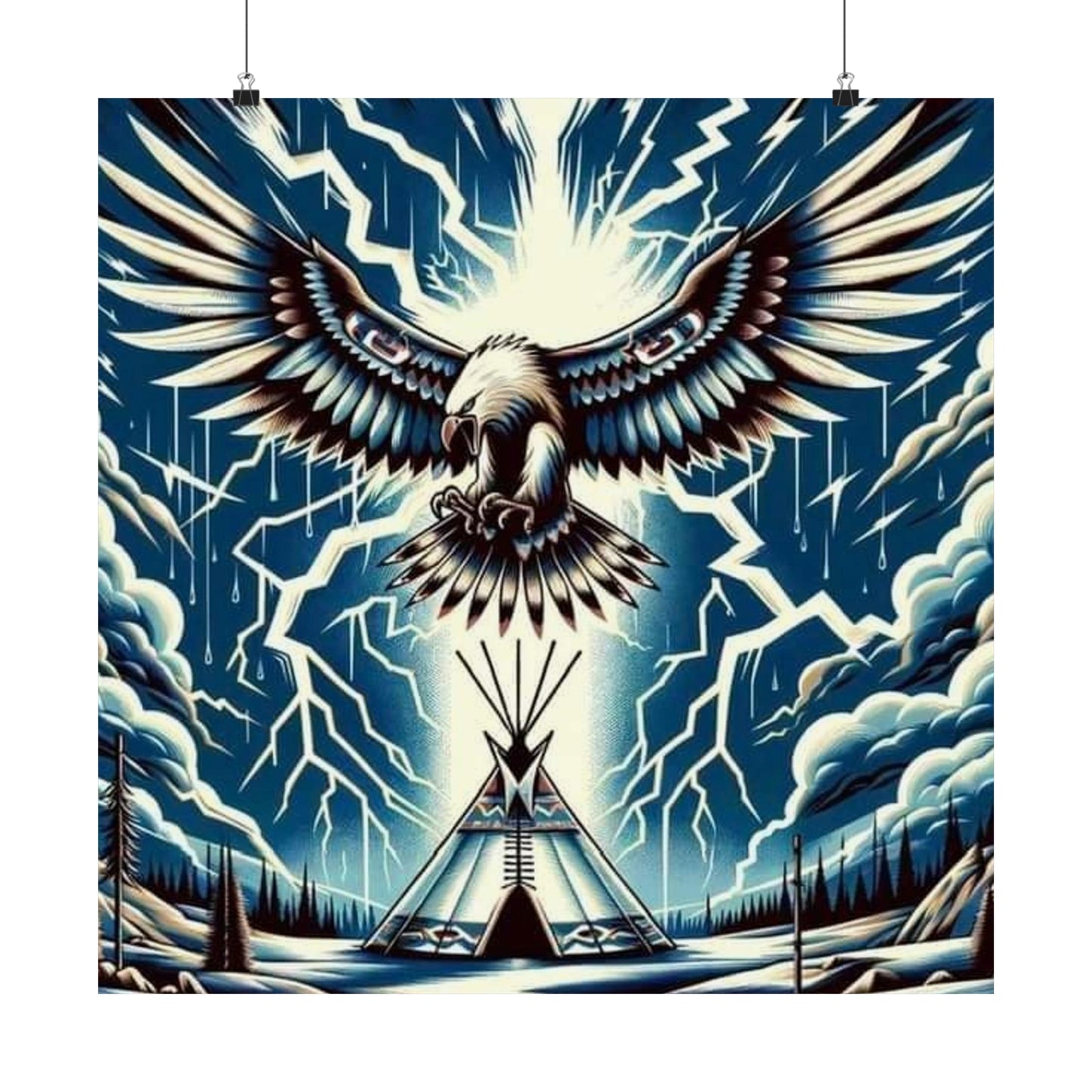 Eagle over teepee Matte Vertical Posters