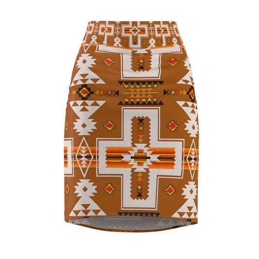 Brown native print Women's Pencil Skirt (AOP)