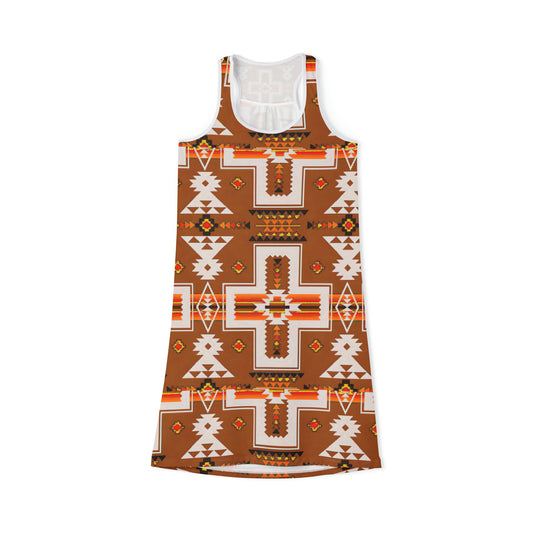Brown native print Women's Racerback Dress (AOP)