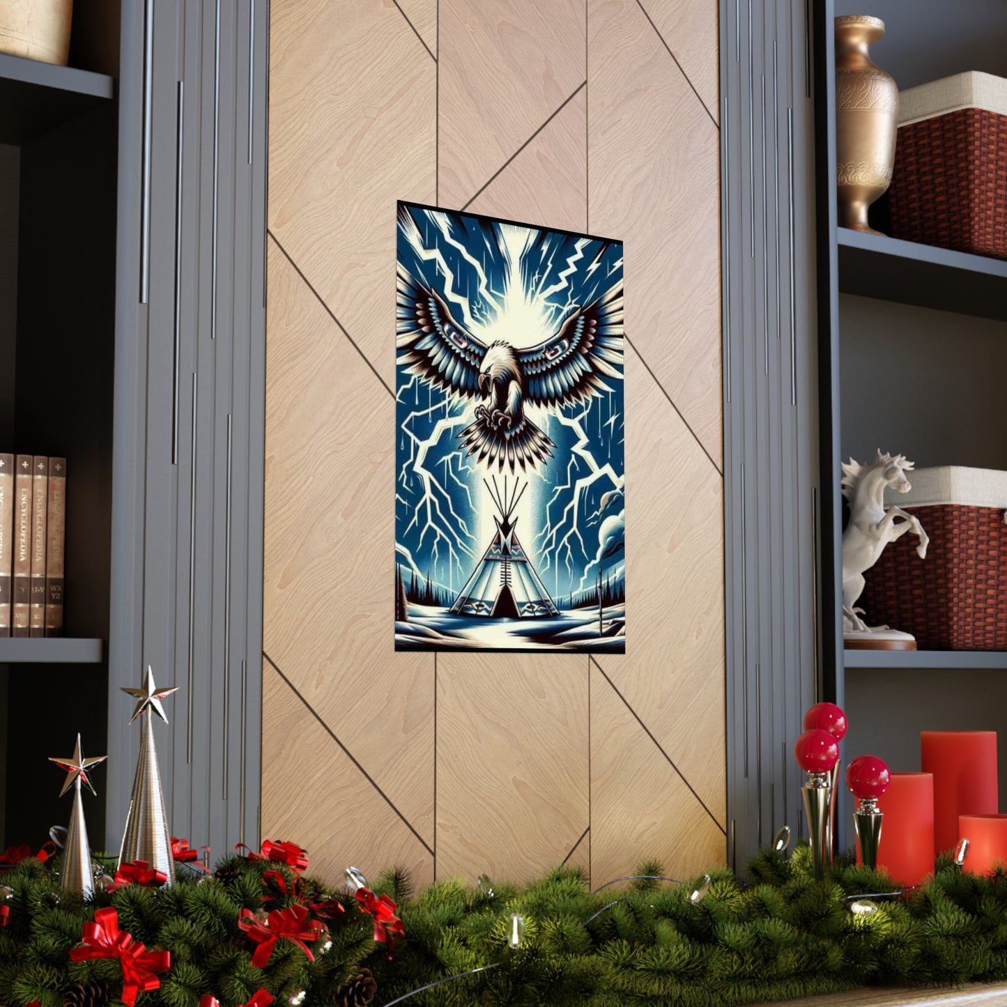 Eagle over teepee Matte Vertical Posters