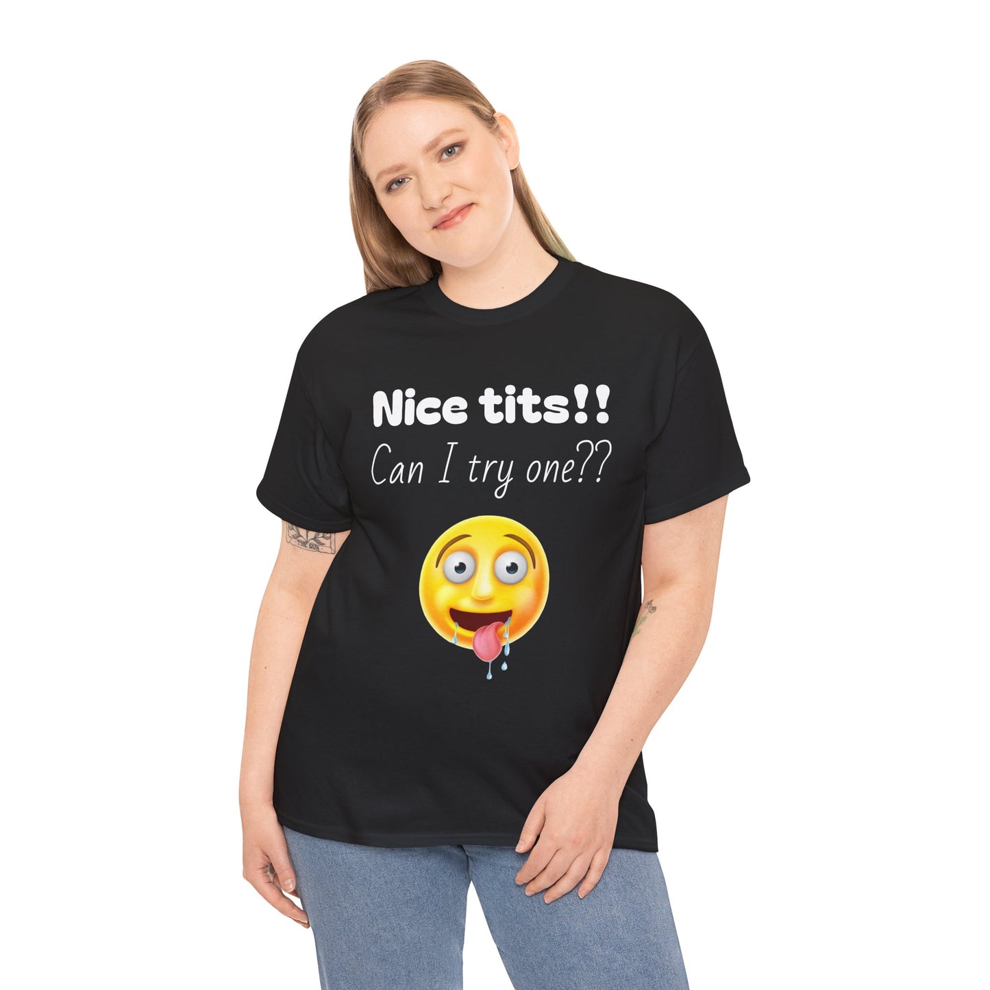 Funny Unisex Heavy Cotton Tee - "Nice Tits!! Can I Try One??"