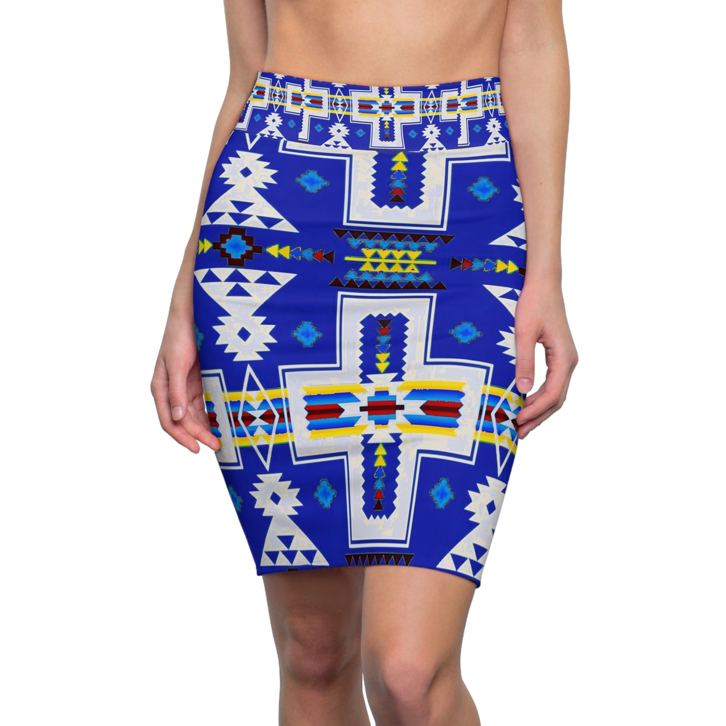 Blue native print Women's Pencil Skirt (AOP)