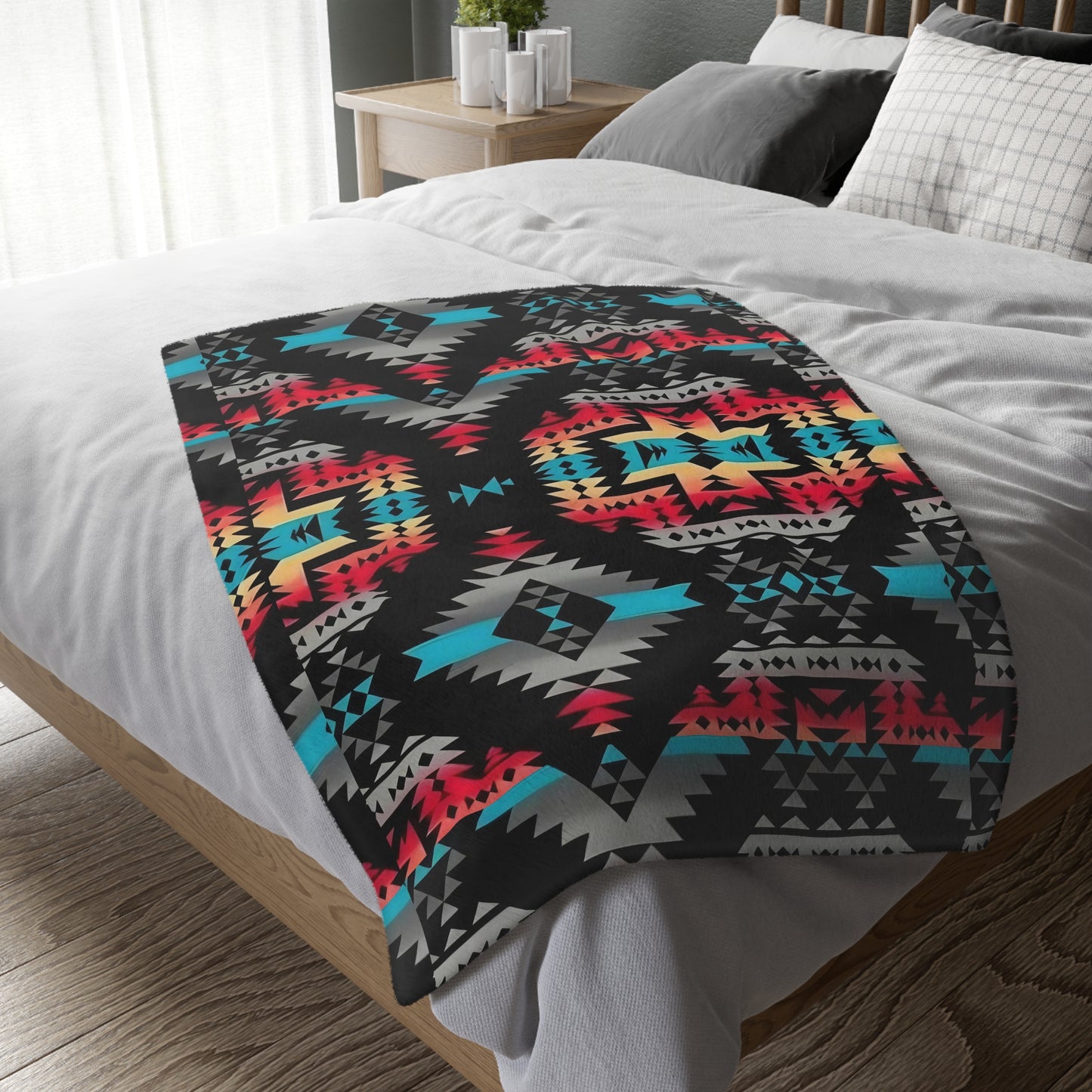 Native Print Velveteen Microfiber Blanket (Two-sided print)