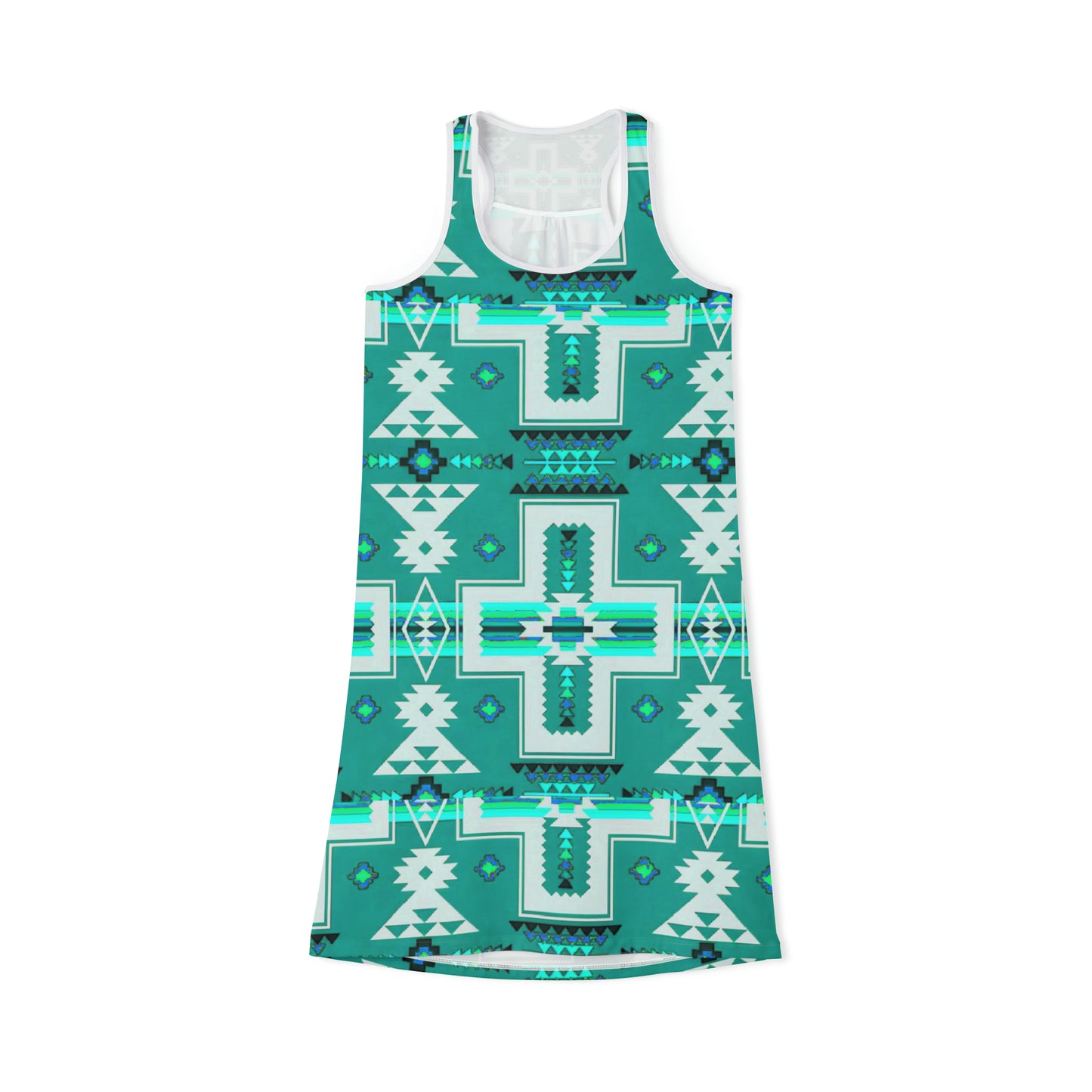 Turquoise native print Women's Racerback Dress (AOP)