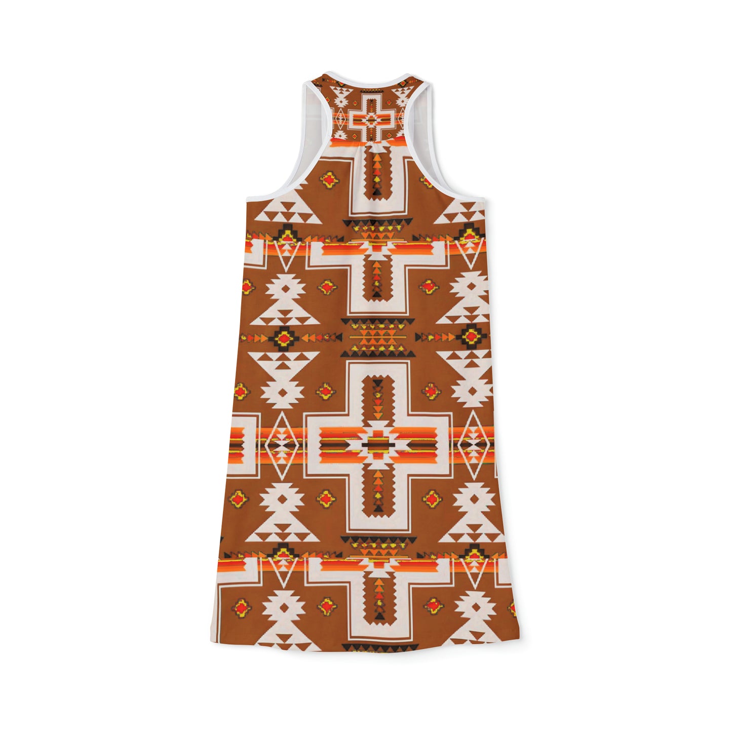 Brown native print Women's Racerback Dress (AOP)