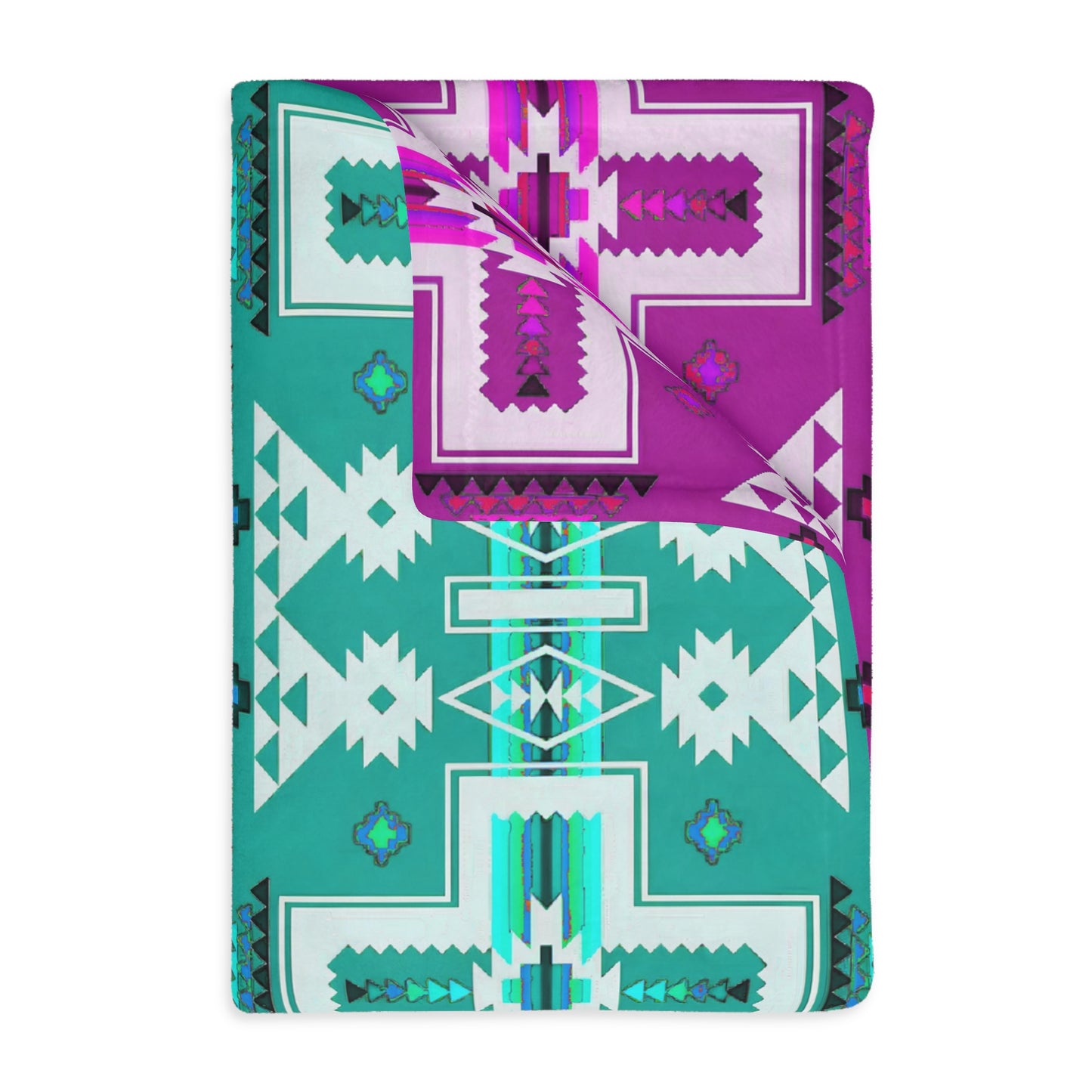 Turquoise/purple Native print Velveteen Microfiber Blanket (Two-sided print)