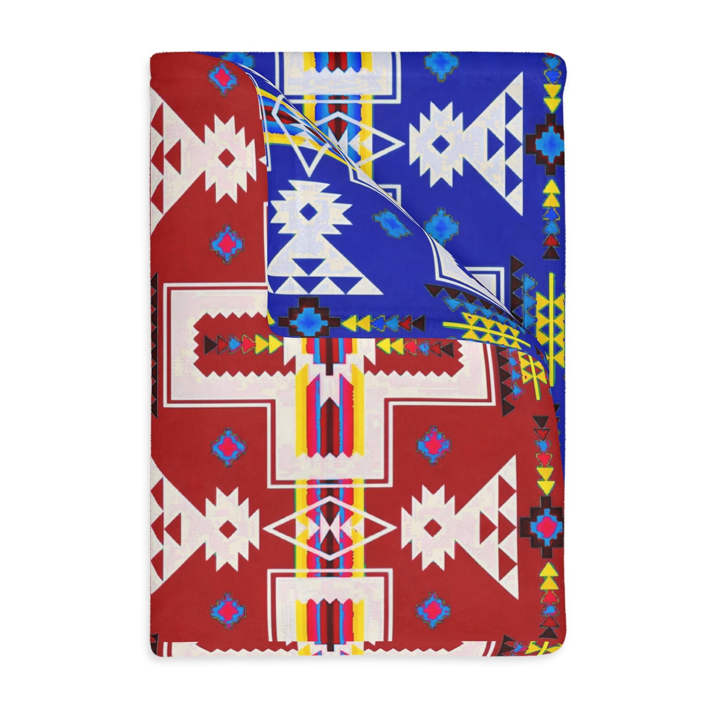 Red/Blue Native Print Velveteen Microfiber Blanket (Two-sided print)